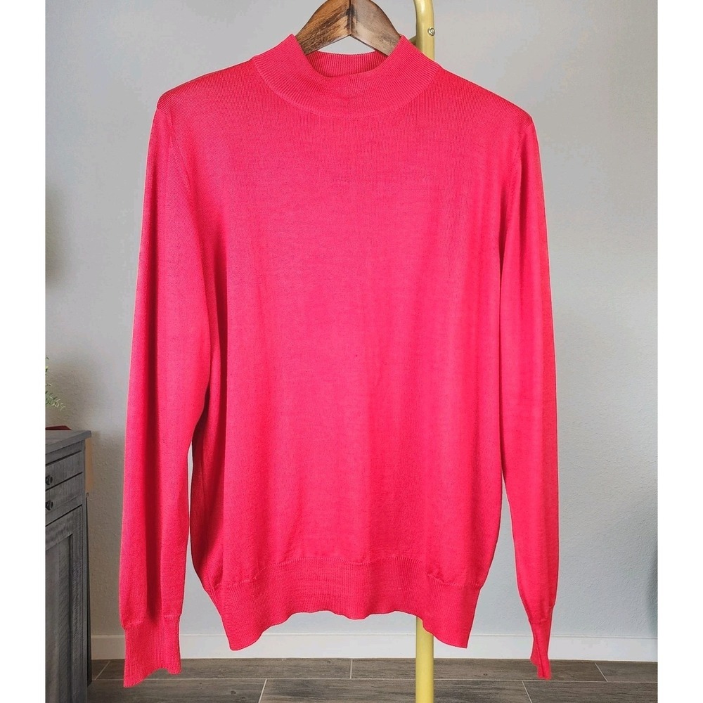 Lord and Taylor Merino Wool Sweater Mens XL Cherry Red Made In Italy Casual Work